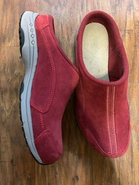 Dark Red Easy Spirit Travel Time Velvet Slip On Mule Clog Shoes Size 9